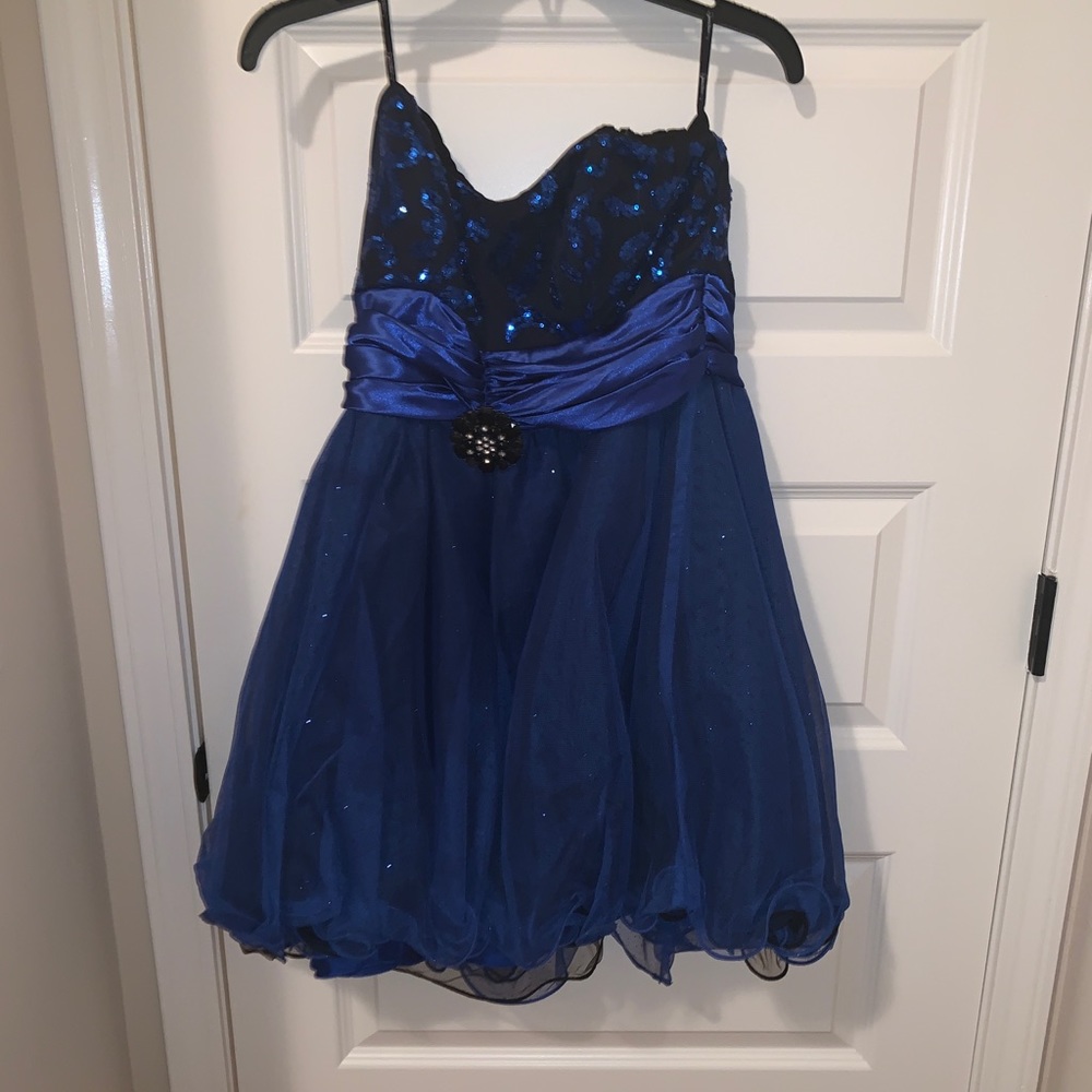 Blue Strapless Short Dress